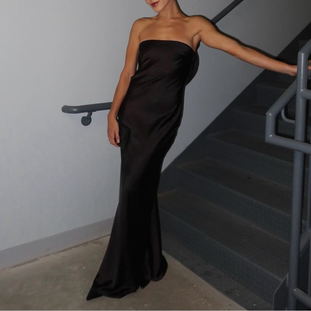 black strapless gown